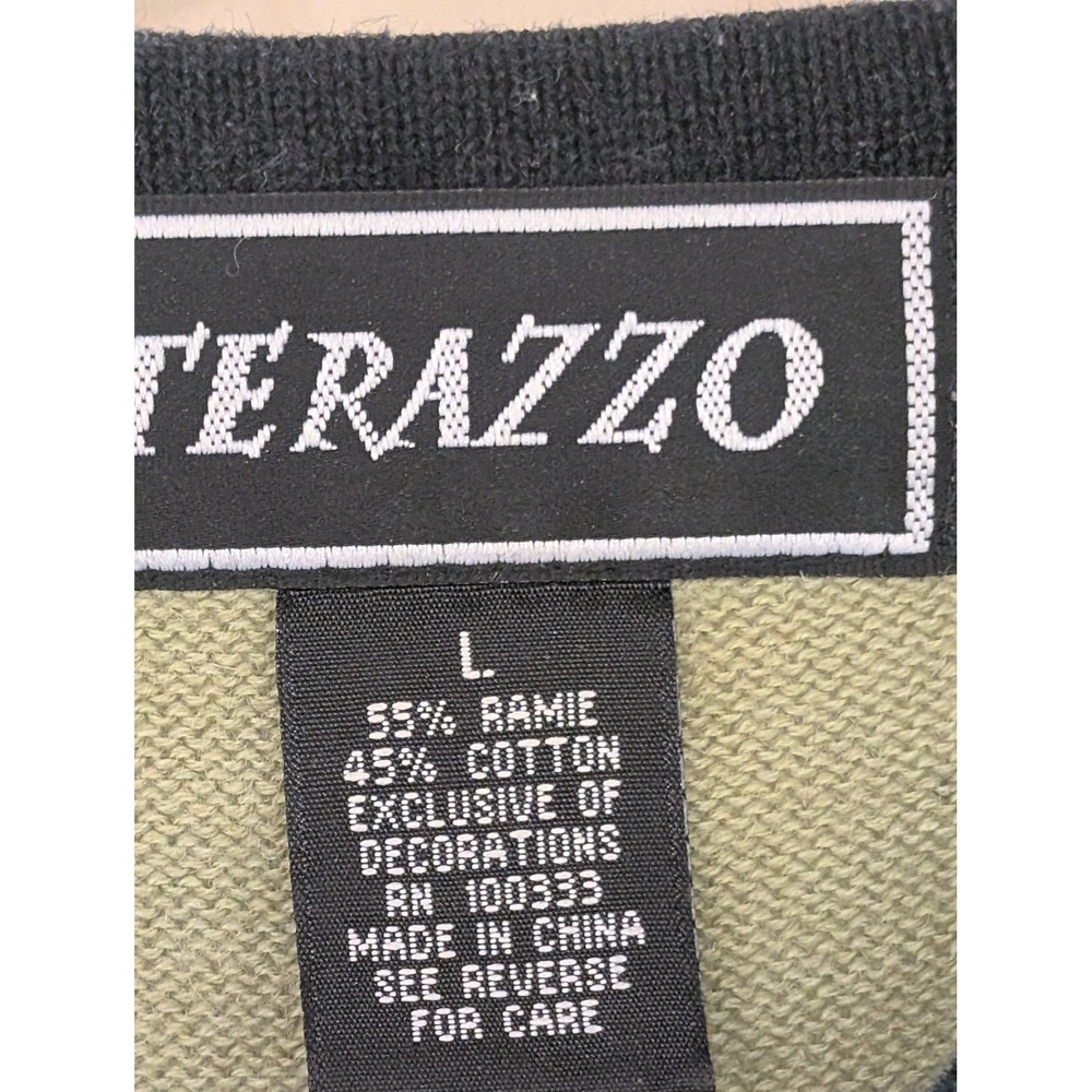 Terazzo Palm Tree Embroidered Cardigan Sweater + Vest Striped Olive Green Womens - Picture 3 of 5